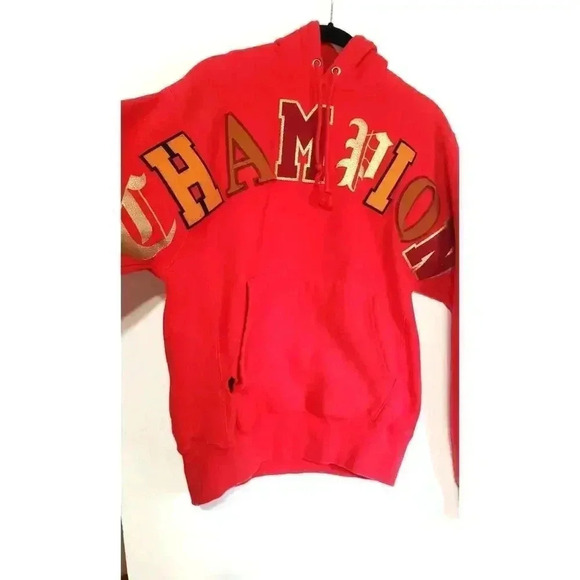 Champion hoodie with logo patches mens size small red‎ thick cotton material - Picture 2 of 7